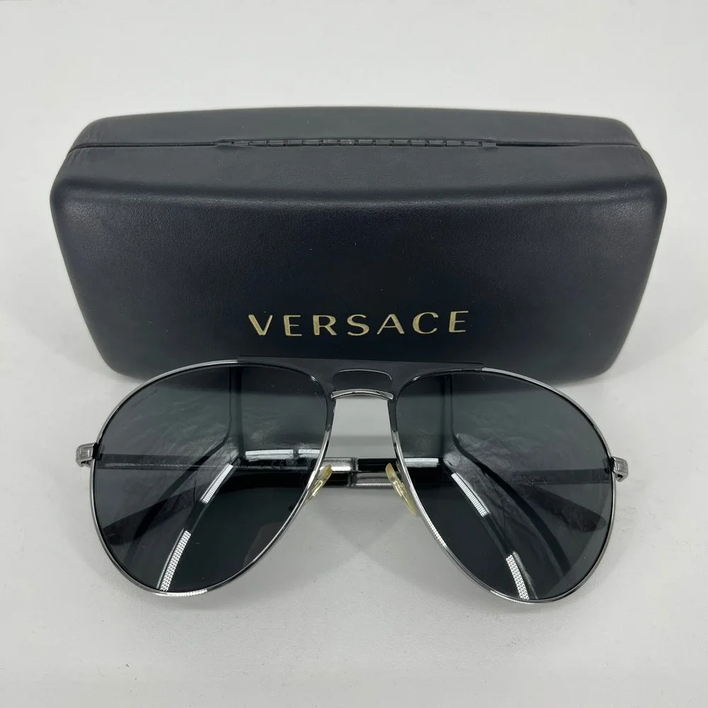 Versace Aviator Sunglasses Gunmetal Greek Key Mod 2164 1001/87 60-15 140 3N